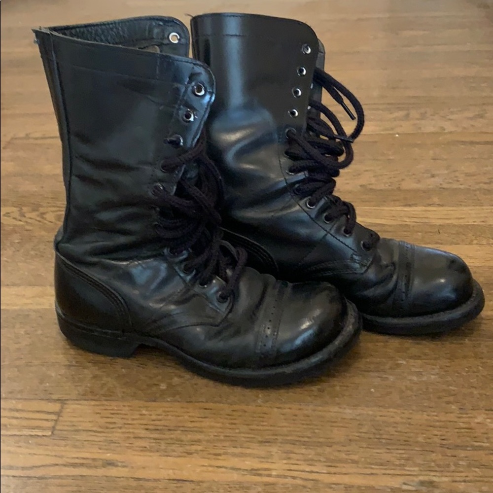 Black leather combat boots. Size 8